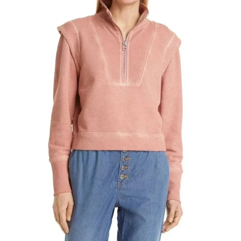 Veronica Beard Dylan Sweatshirt Half Zip in Rosewood Womens Size XL Pullover NWT